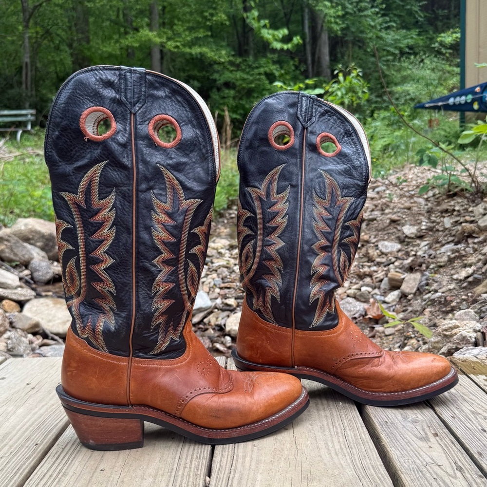 Men's Black and Brown Ranch Boots W/Vibram Souls